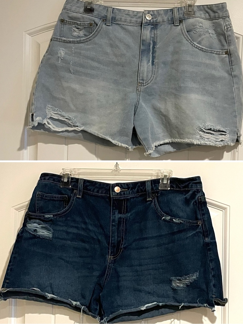 Women's Distressed Denim Shorts - Light Wash and Dark Wash
